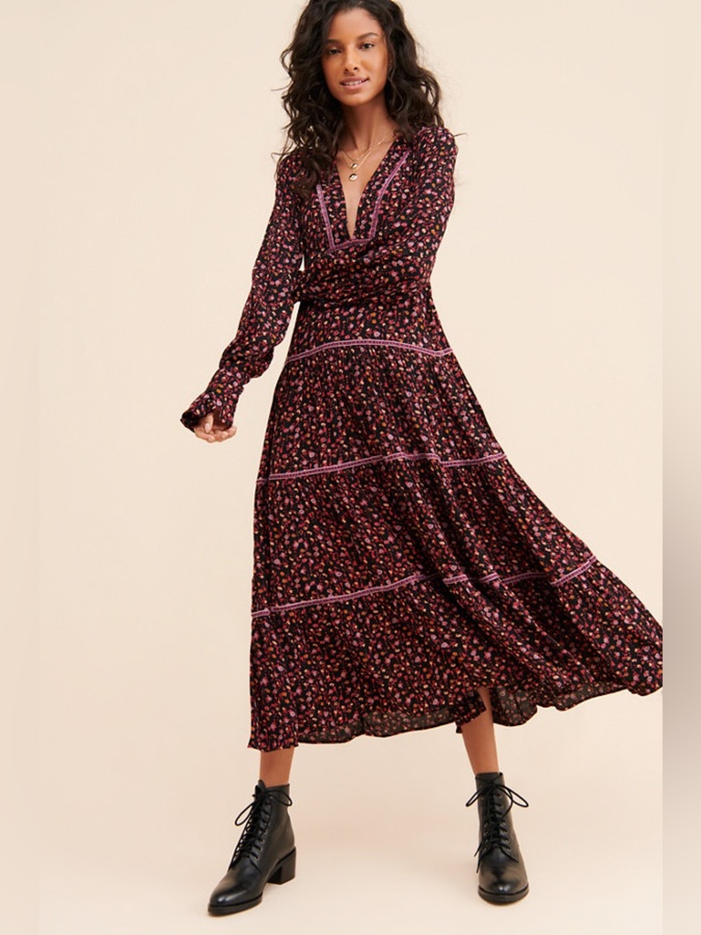 Women's Free People Take A Little Time Long Sleeve Midi Dress Size 4